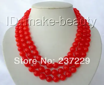 

Wholesale price FREE SHIPPING ADstunning 3rows big 10mm round natural red jade beads necklace