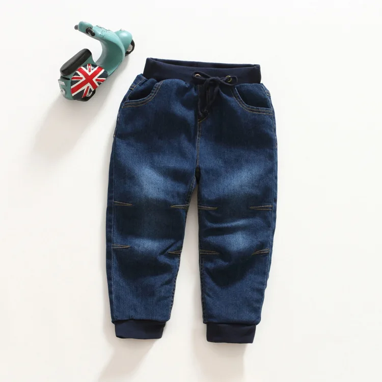 Winter Warm Fleece Lined Jeans For Kids 2018 New Classic Boys Blue