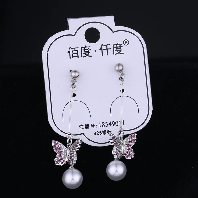 

baiduqiandu 925 pins Imitation Pearl Butterfly Bowknot Circle Geometry Long Drop Earrings For Women Statement Ear Jewelry