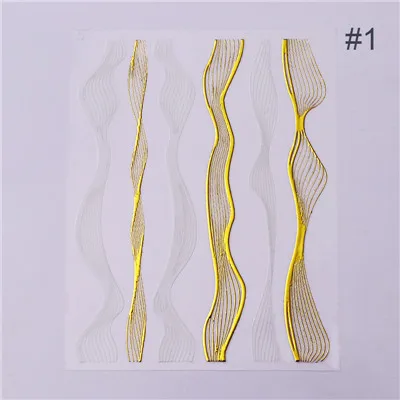 Золотые металлические волнистые полосы 3D наклейки для ногтей Черный Серебряный многоразмерные линии клейкая переводная наклейка для маникюра украшения для нейл-арта - Цвет: Color 1