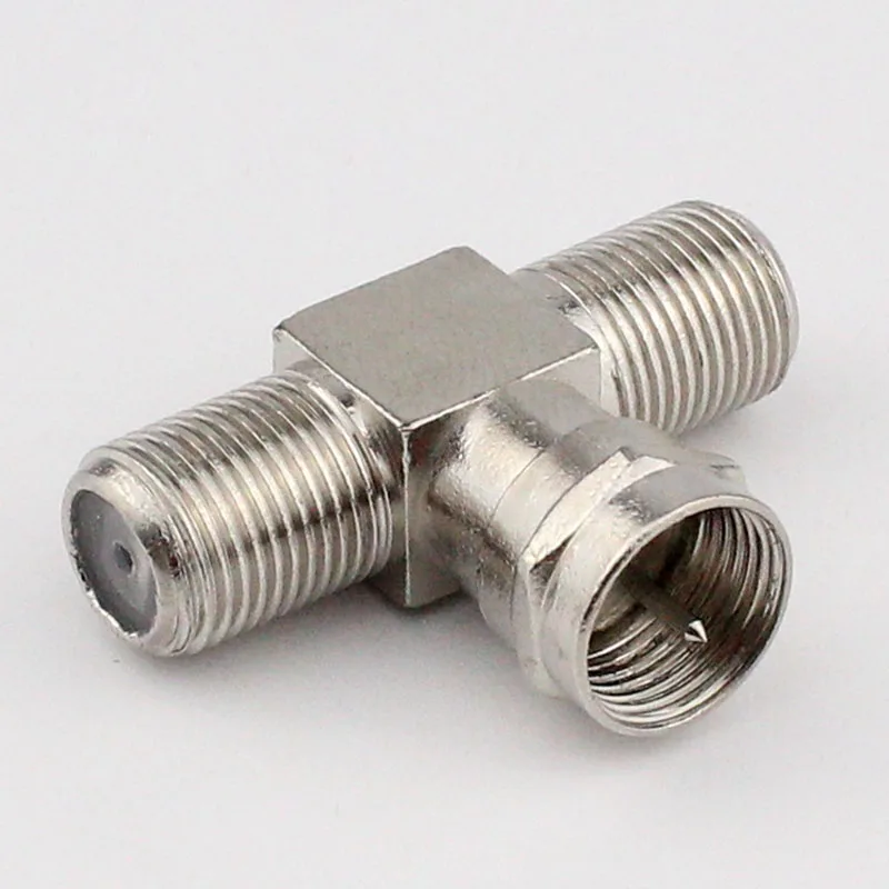 10pcs TV F Cable Connector Three way TV F Plug One Male to Two Female Inch Adapterin Connectors