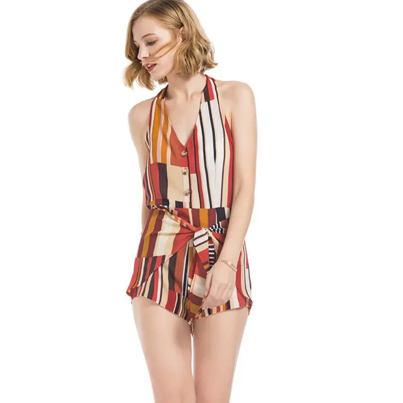 SexMKL Sexy Bodysuit Women 2018 Summer Casual Strapless Bohemian Playsuit Stiped Jumpsuit Romper Ladies Backlsss Beach Bodysuit Jumpsuits and Playsuits