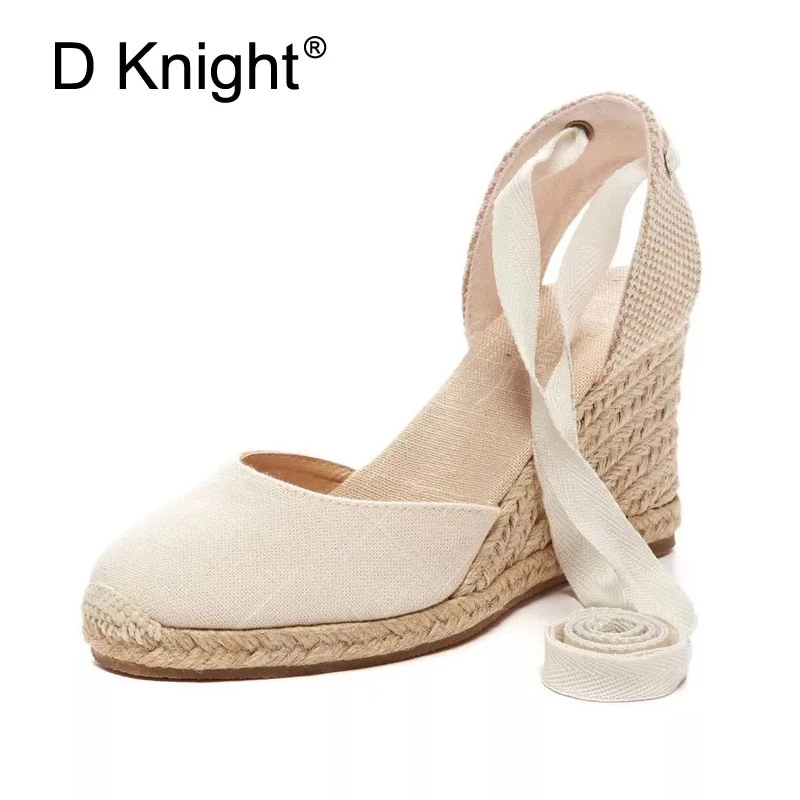 Alpargatas con plataforma de lona para mujer, Sandalias tacón alto con correa al a la moda, verano, 33 40 talla grande, 2018|Sandalias de mujer| - AliExpress