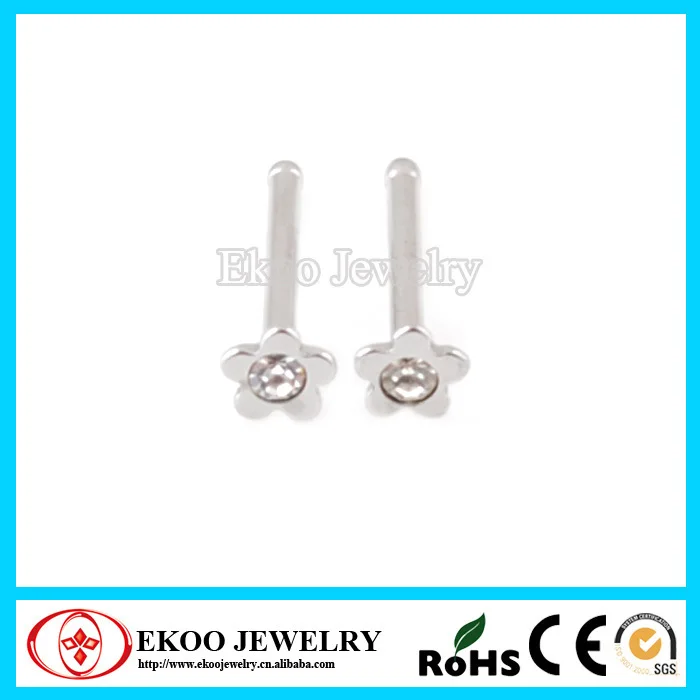 

CZ Flower Nose Bone Steel Nose Ring with Clear Gem Lots of 30 pcs
