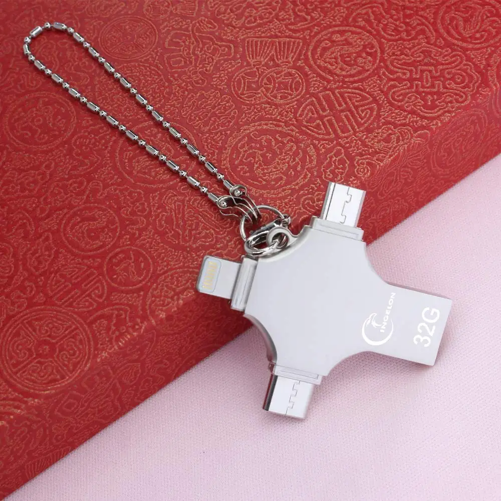 Ingelon 4in1 Metal Cross Pendrive 16gb 32gb 64gb 128gb cle usb 2.0 Christian Memory Stick Custom Logo USB C Pen Drive for iphone (5)