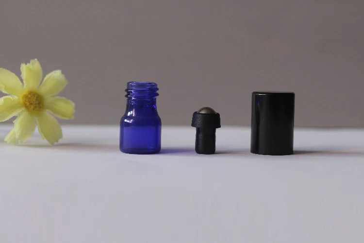1ml Empty Thick Blue Glass Roll On Essential Oil Perfume Vial Bottle with Black Metal Roller Ball for Aromatherapy Free Shipping | Красота и