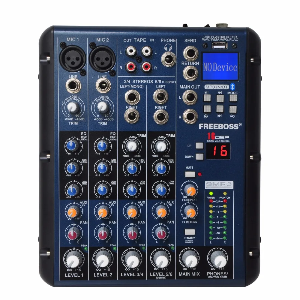 Freeboss SMR6 Bluetooth Record 2 Mono 2 stereo 6 Channels 3 Band EQ 16 DSP Effect