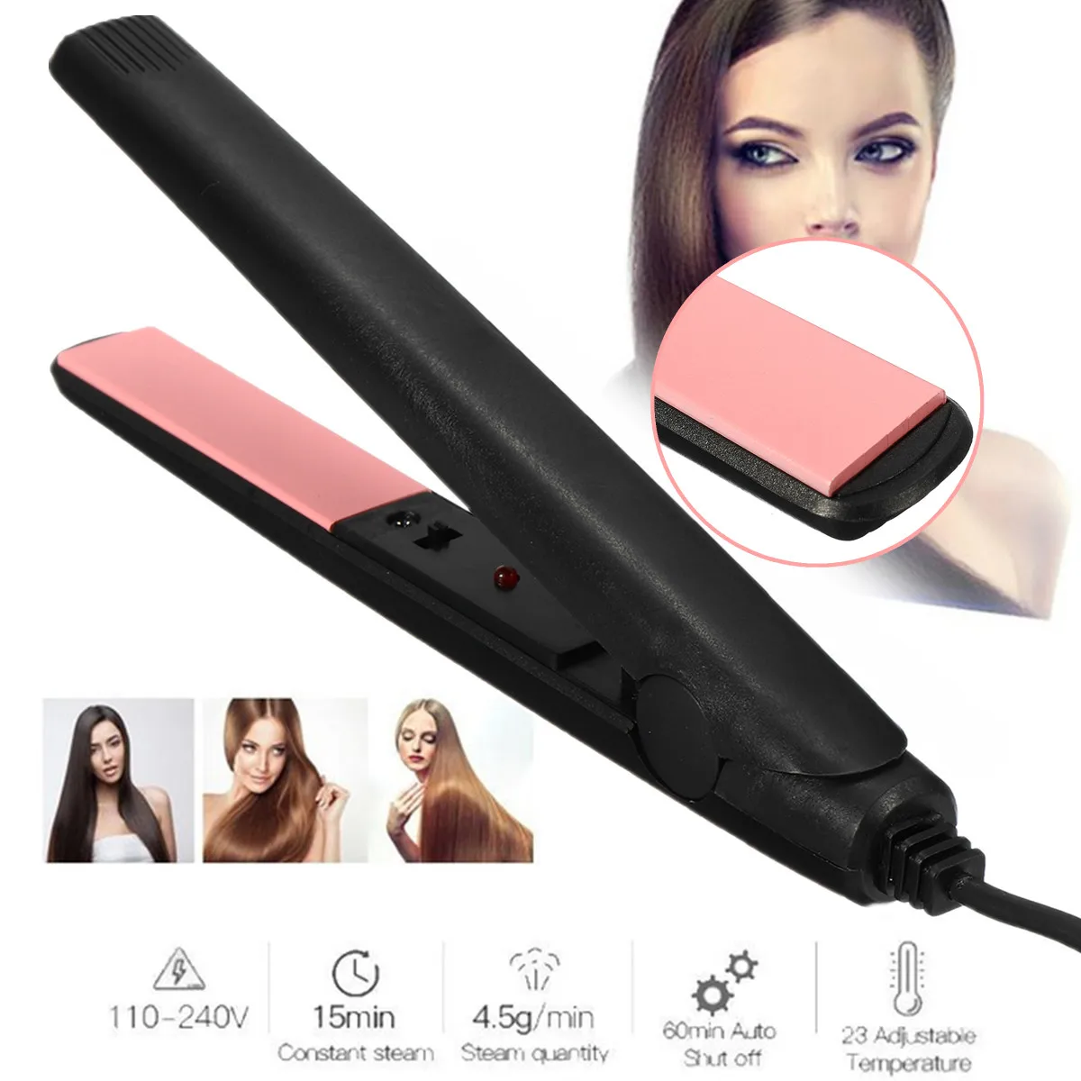 

15-18W Ceramic Hair Straightener Splint Curling Curler Crimper Cigarette Lighter Quick Heating Mini Car Plug Light indicate
