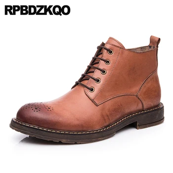 

boots dress formal full grain genuine leather military booties combat designer autumn shoes men high quality retro brogue party