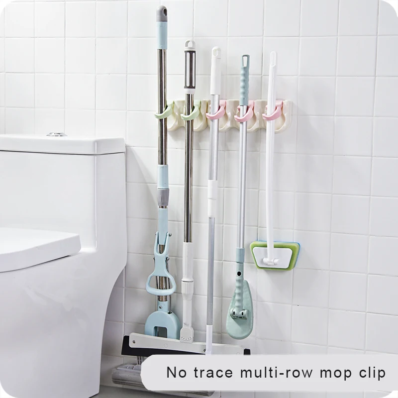 

Multifunctional mop hanger anti-slip ABS bathroom supplies mop umbrella storage 2/3 hooks multi-row storage cleaning tools-66778