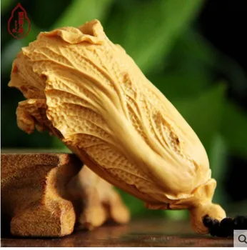 

boxwood Carving Real wood Chinese cabbage leaflet yellow poplar wood carving hand small ornament hanging to play carv statue