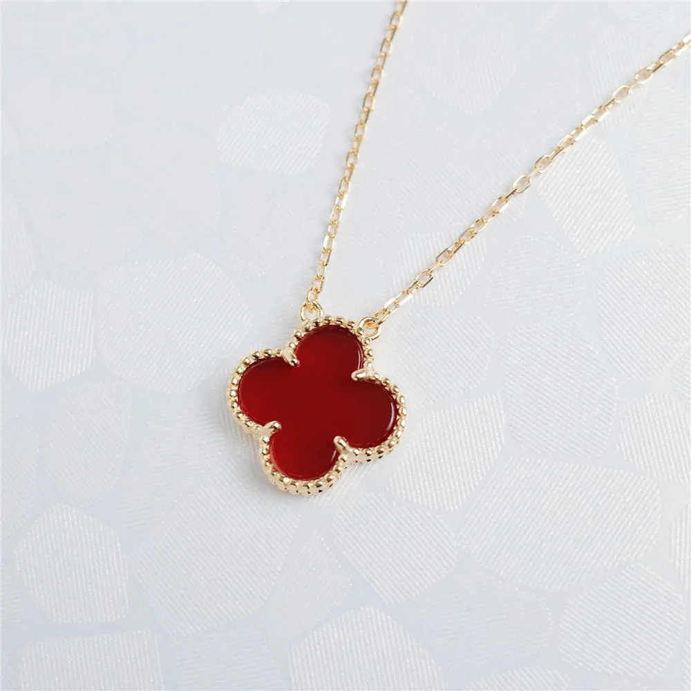 clover red necklace women 100% 925 Sterling silver nacklace Jewellery Clavicle chain pendant charms girl gift