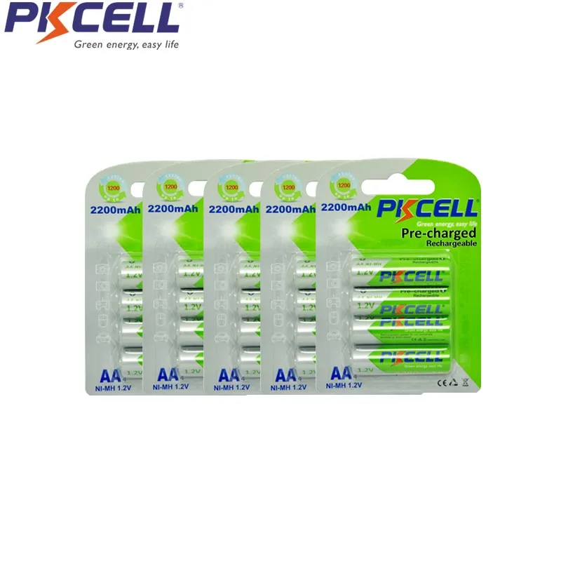 20 шт 5 карт PKCELL NIMH батарея AA 2200MAH 1,2 V перезаряжаемые aa батареи низкий саморазряд Предварительно заряженный Аккумулятор для камеры бритвы