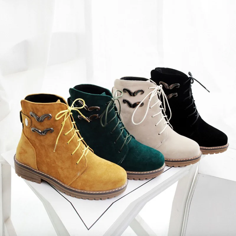 

2018 Winter Women Martin Boots Fashion Flock Women Boots Warm Plush Low Heels Platform Ankle Boots 013