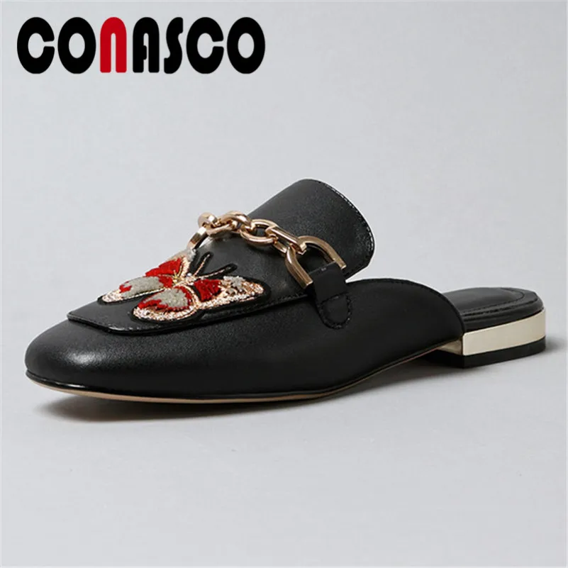 

CONASCO New Sexy Chains Heels Pumps Square Toe Wedding Party Prom Shoes Woman Slingbacks Mules Shoes Ladies Comfot Pumps