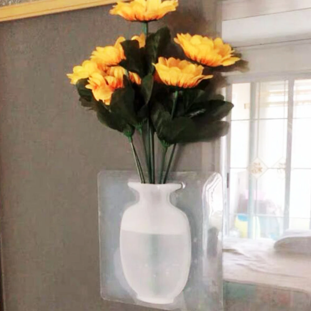 Силиконовый волшебный липкий цветок стенная ваза настенная ваза непрерывная Цветочная бутылка декор комнаты забавная стенная ваза 15