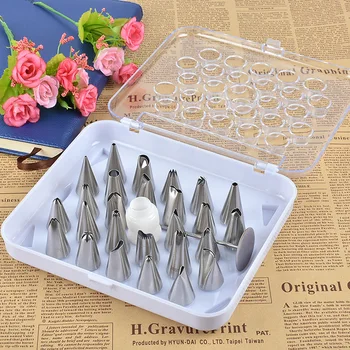 

26 pcs Cake Decoration Nozzle Set Icing Cream Flowers Piping Nozzles With Needle And Converter Cake Tip Set