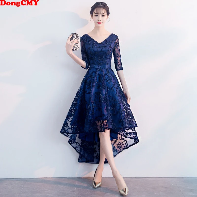 

DongCMY New 2024 Navy Blue Color V-Neck Formal Bridesmaid Dresses Half Sleeves Women Elegant Bride Gown