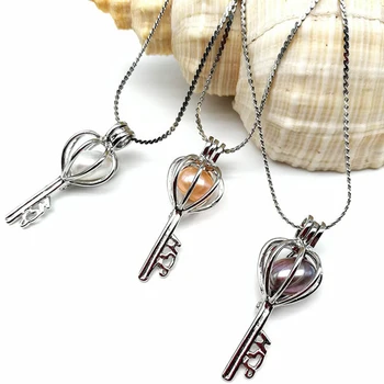 Hongye Wish Pearl Pendant Necklace DIY Cage Holder Natural Freshwater Pearl Customized Jewelry Oyster for Women Christmas Gift