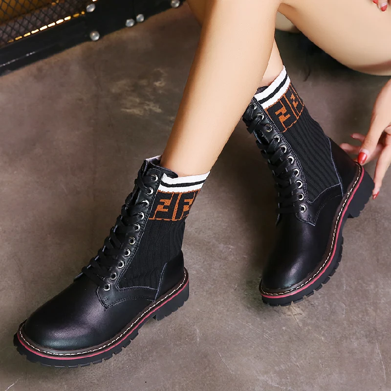 

cunge hiking shoes Women Boots Platforms Heel Ankle Boots Paint Leather Motorcycle Lady Shoes Lace-Up Martin boots High Boots