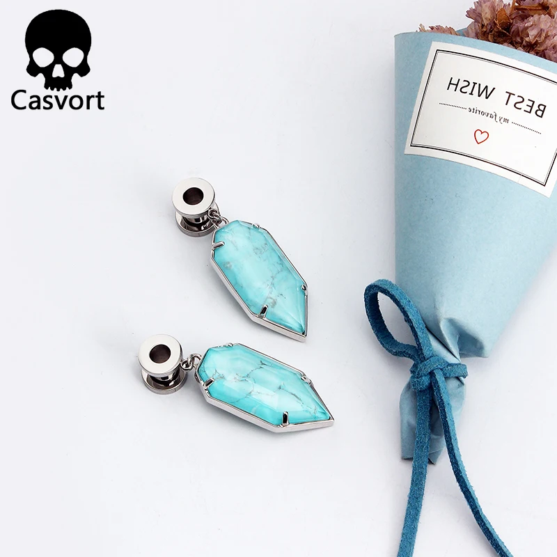 Casvort модный пирсинг тоннелей плоти Палмер Teal Howlite полудрагоценные камни Висячие