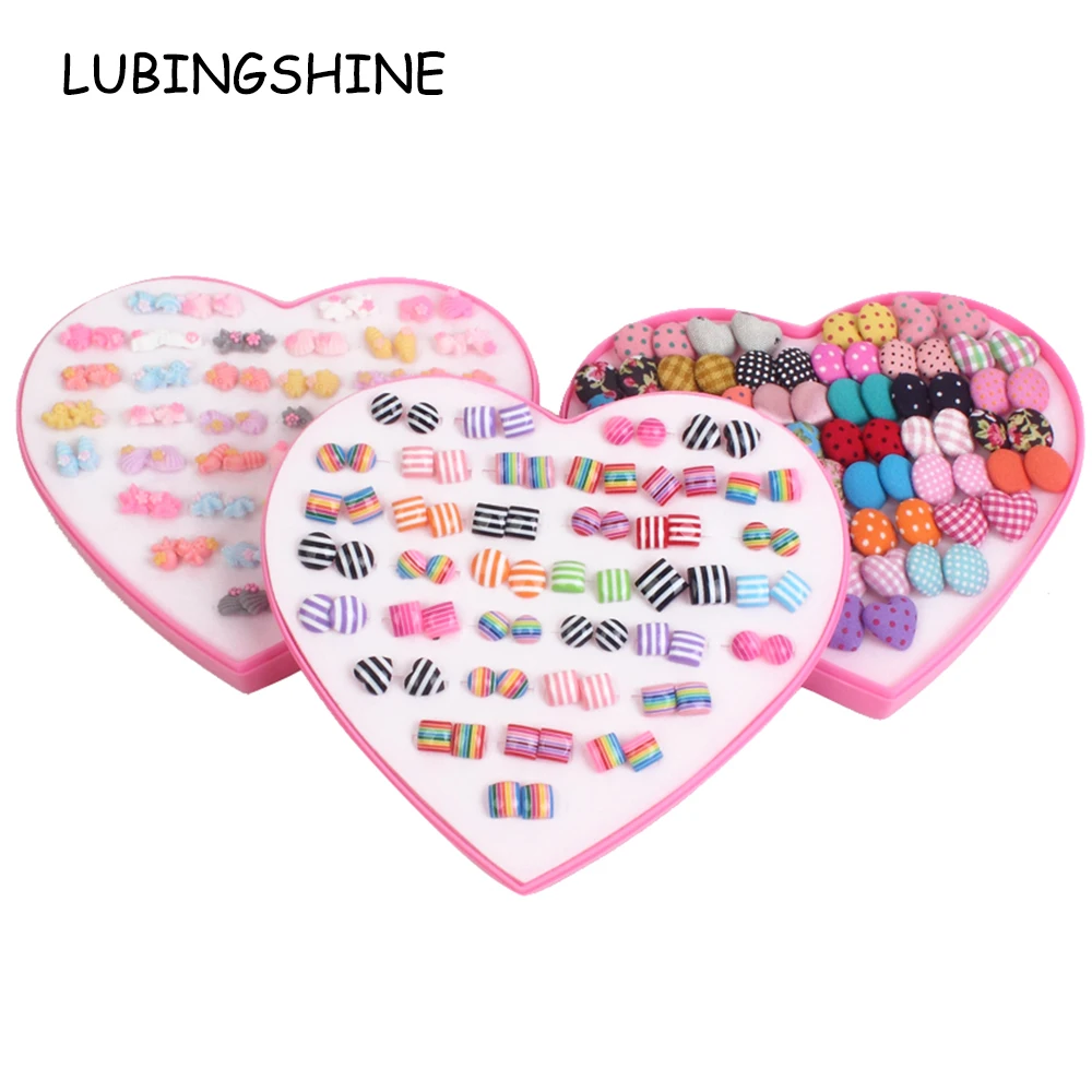 36 пар/лот, милые женские серьги-гвоздики со звездами и цветами из смолы, наборы с сердцем, Подарочная коробка, дети, девочки, серьги, ювелирные изделия