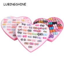 36 пар/лот, милые женские серьги-гвоздики со звездами и цветами из смолы, наборы с сердцем, Подарочная коробка, дети, девочки, серьги, ювелирные изделия