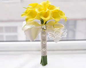 30 шт. цветы каллы лилии букеты невесты формальный невесты садовый, церковный пляж Свадебная вечеринка Белый Желтый Кружева Повязки - Цвет: yellow