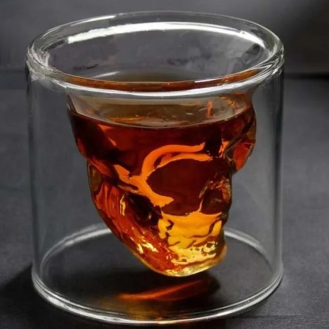 Творческий стеклянный стакан с черепом двойными стенками череп выстрел стекло пивная кружка для вина Виски шампанское коктейли посуда напитков подарок Вечерние