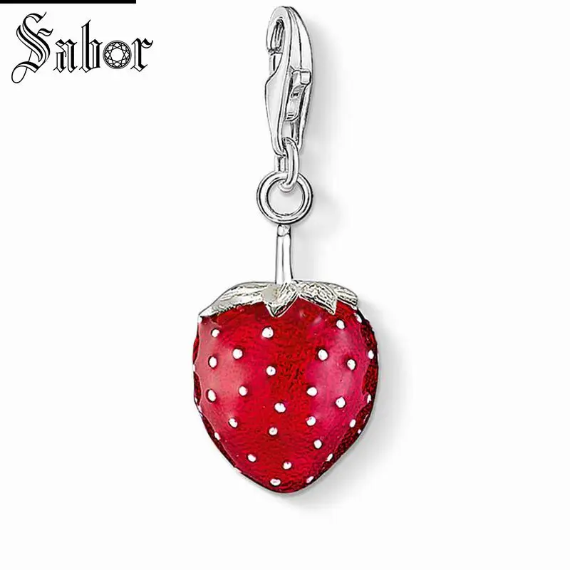 

thomas Red Strawberry Charm Pendant,2019 Jewelry For Women Girls,womens Gift 925 Sterling Silver Fit Bracelet charms