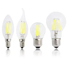 2 Вт, 4 Вт, 6 Вт, 8 Вт, E27, ретро стекло Эдисона, 220 В, лампа E14, светодиодный светильник с регулируемой яркостью, заменяет галогенный светильник в форме свечи, люстры