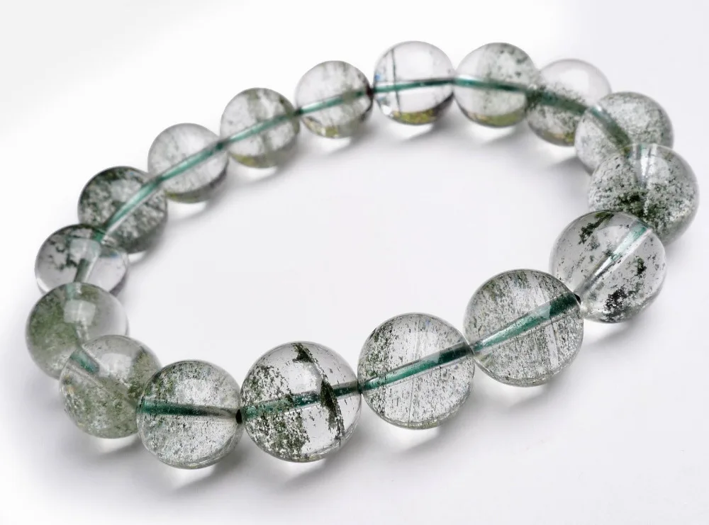 

435 12 mm Natural Green Phantom Crystal Volcanic Ash Beads Bracelet