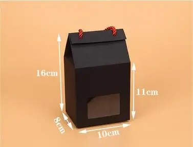 Qi новая коробка для конфет из крафт-бумаги с прозрачным окном белая упаковка для печенья с ручкой 10 шт./лот подарочная упаковка «сделай сам» черная коробка
