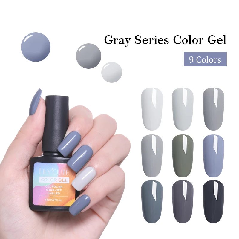 

LILYCUTE LightGrey Gel UV LED Nail Varnish Lacquer Silver Nail Polish Pure Color Nail Gel Polish Semi Permanent 90 Colors