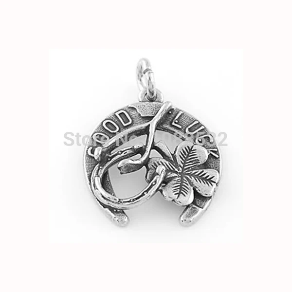 

Kinitial Free ship DIY Silver Good Luck Charm Pendant Good Luck Four Leaf Clover Charm Pendant DIY Necklace Jewelry Accessory