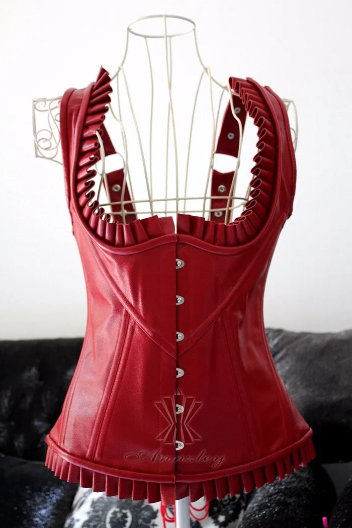Annzley Genuine Cowhide Leather Strap Red Leather Corset For Waist Training (4)
