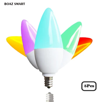 

Boaz-EC E12 Smart Wifi LED Candle light 4.5W Dimmer RGBCW bulb Work with Alexa Siri Google Home Assistant Tuya APP Control 5 pcs