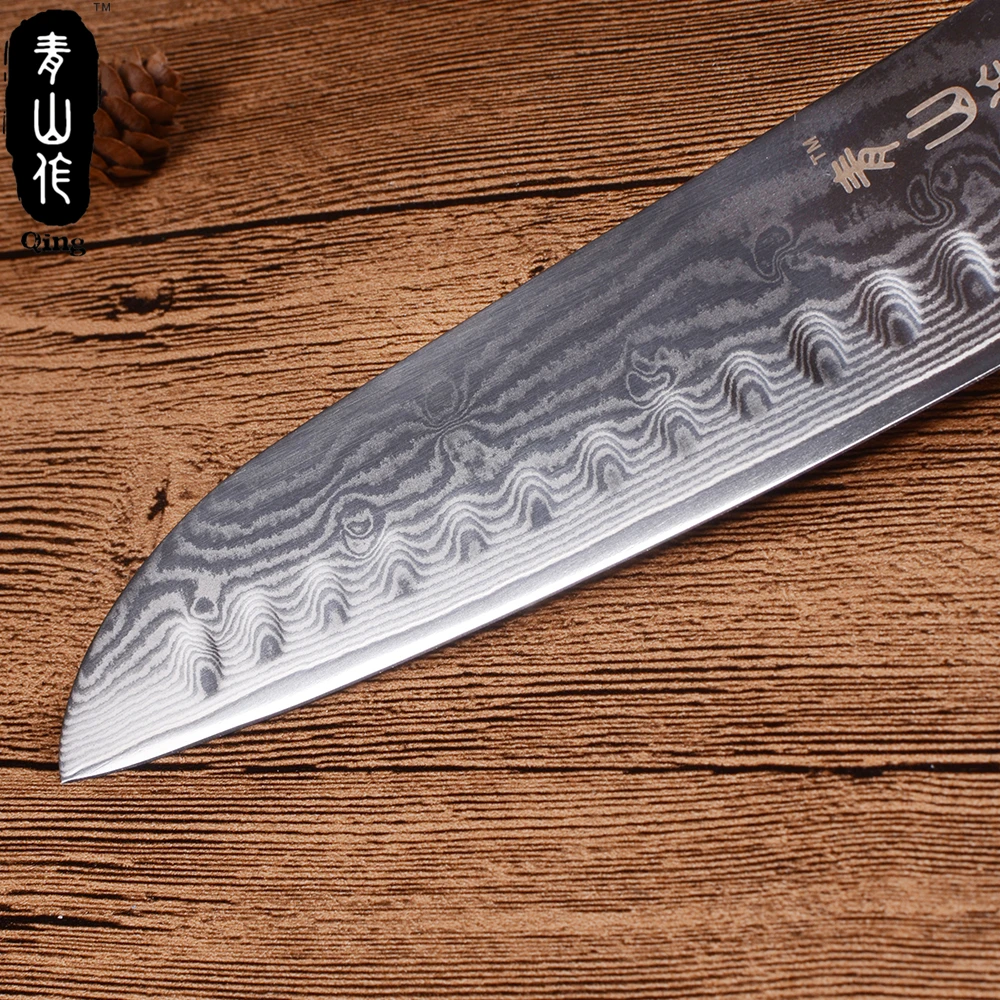 QING 7 дюймовый кухонный нож Santoku VG10 67 слоев дамасской стали японские ножи шеф