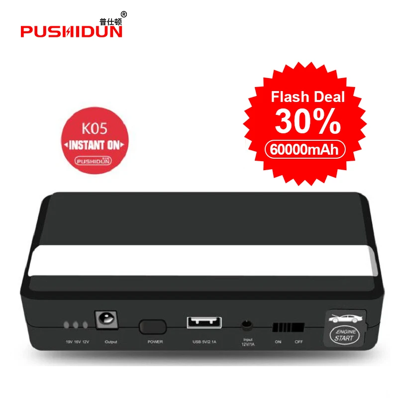 

60000mAh Car Jump Starter +Smart Cable Car battery booster 600 Peak J for 12V Gas&Diesel Car below 3.0L