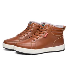 PU Leather High Top Men Boots Warm Plush Winter Sneakers Brand Outdoor Sports Shoes for Male Comfortable Running Shoes for Men