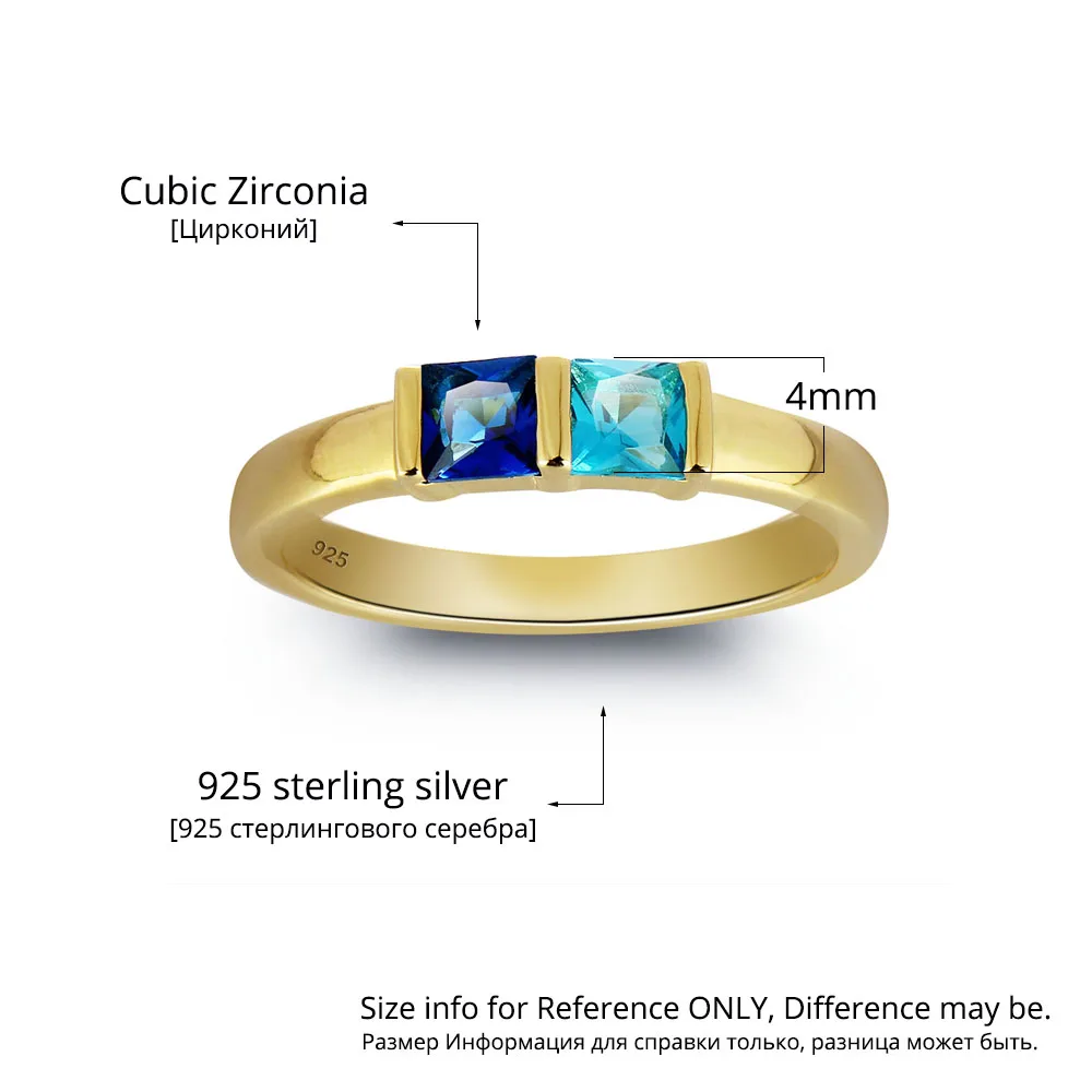 Personalized Ring 925 Sterling Silver Classic Gold Color Blue CZ Ring Only Engrave Best Valentine's Day Gift (JewelOra RI101800)