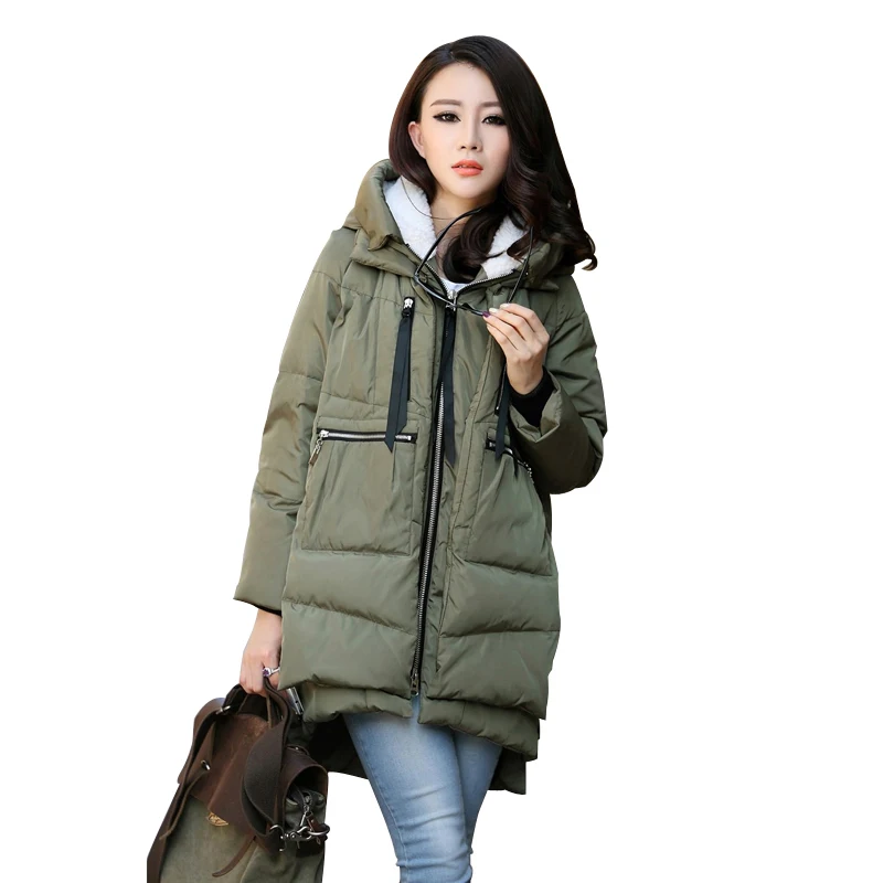 Kopen Shipp Binnen 12 Uur Winter Katoenen Jas Vrouwen Plus Size M 5XL Rits Grote Pocket Legergroen Uitloper Jacket Hooded Dikke Warme parka
