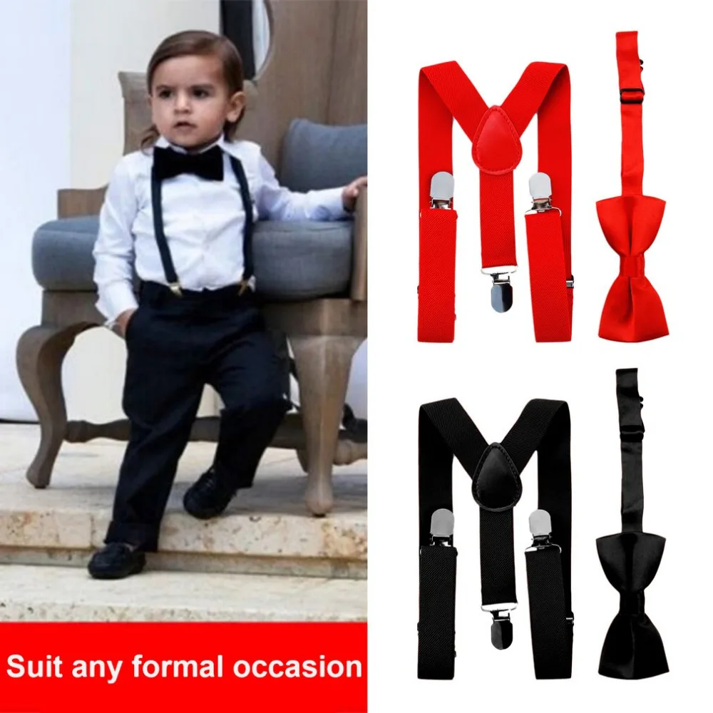 

Polyester Kids Design Suspenders+Bowtie Bow Tie Set Adjustable Clip-On Braces Matching Ties Outfits for Kids Party Dropshipping
