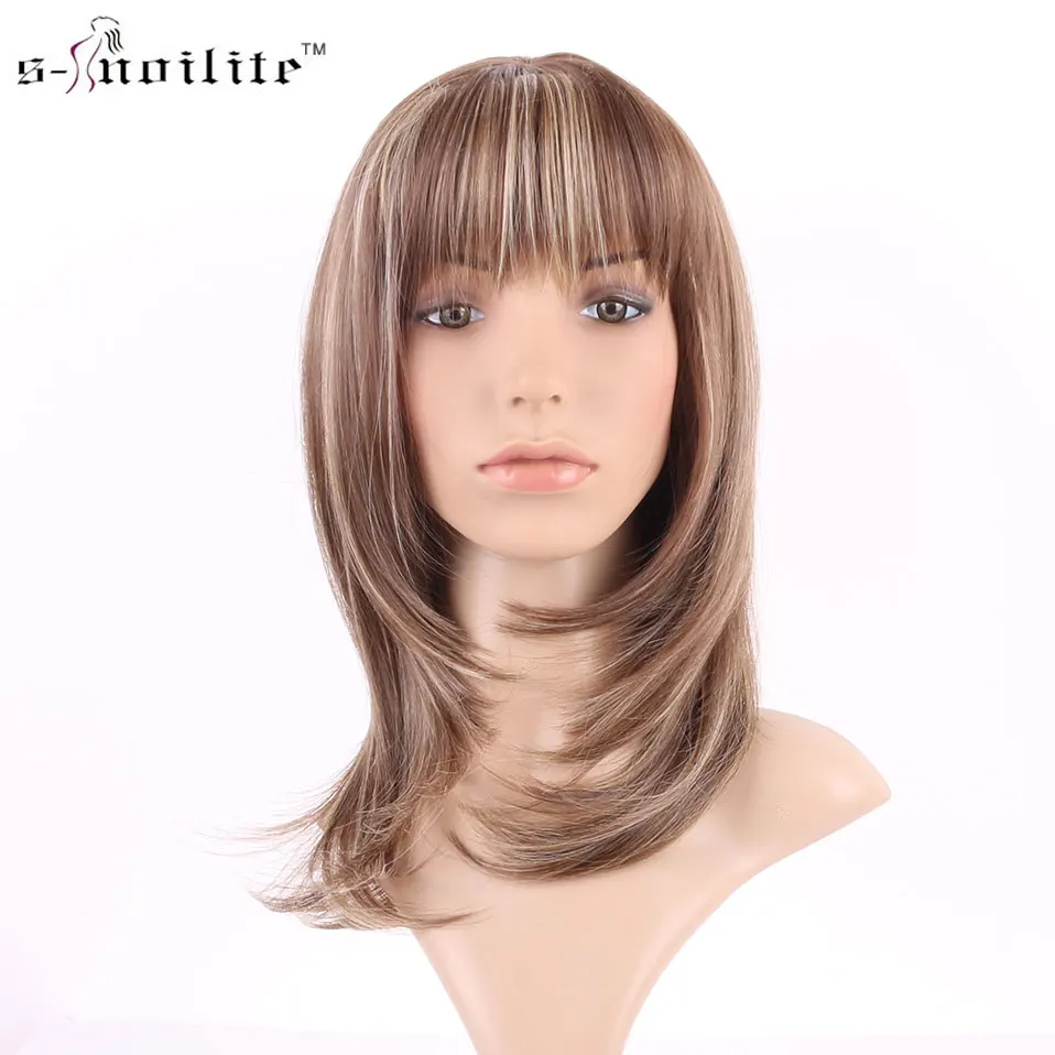 S-noilite короткие коричневые светлые парики Высокая термостойкая синтетическая полная голова парик 100% настоящие натуральные волосы кусок