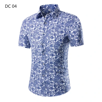 Мужская Повседневная рубашка с коротким рукавом и цветочным принтом Camisa Masculina, Модная приталенная рубашка с отложным воротником, рубашки больших размеров