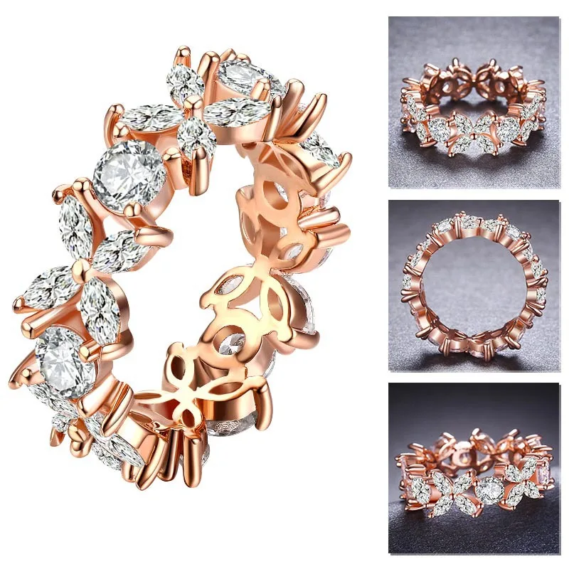 

2018 New Fashion Style Rose Gold Color Rings for Women Bijoux Ring Zircon Jewelry Women Rings Accessories Size 6 7 8 Gifts