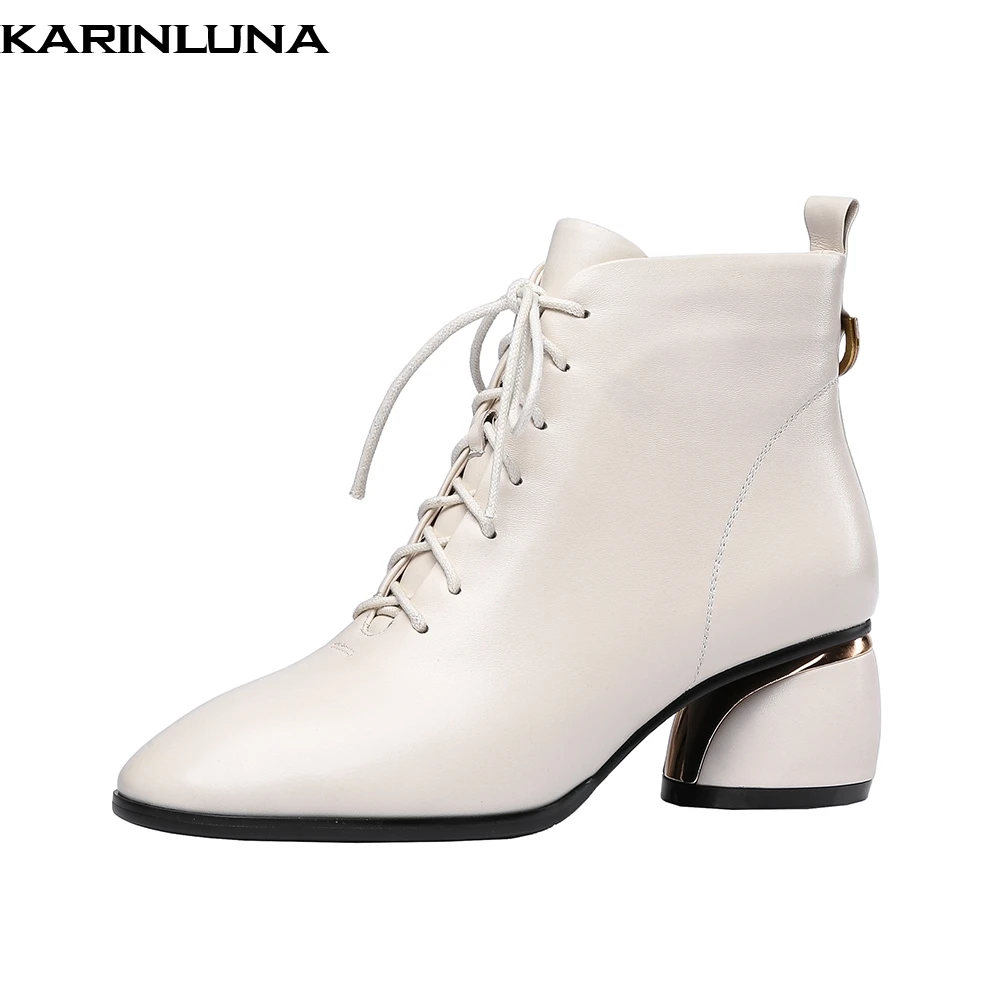 

Karinluna 2019 new natural cow Genuine Leather Boots Women Shoes fashion design eleagnt Shoes Woman Ankle Boots