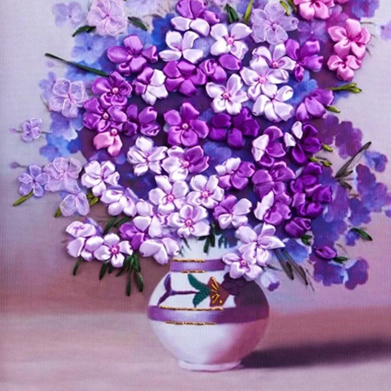 

KiWarm DIY Genuine Ribbon Embroidery Paintings 3D Needlework Embroidery Kit Painting Print for 3d Stitch Living Room Decor