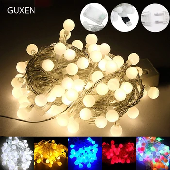 

GUXEN 5V 220V Ball string lights 40leds 3*AA battery or 100leds EU Plug garden lights waterproof for Christmas Tree Wedding