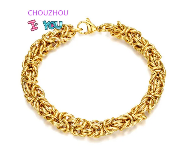 Mens Womens Stainless Steel Byzantine Bracelet Gold Color 7 6 In Mens Womens Stainless Steel Byzantine Bracelet Gold Color 7 6